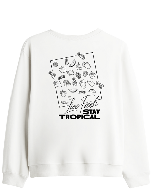 Tropical Baskılı Bisiklet Yaka Sweatshirt