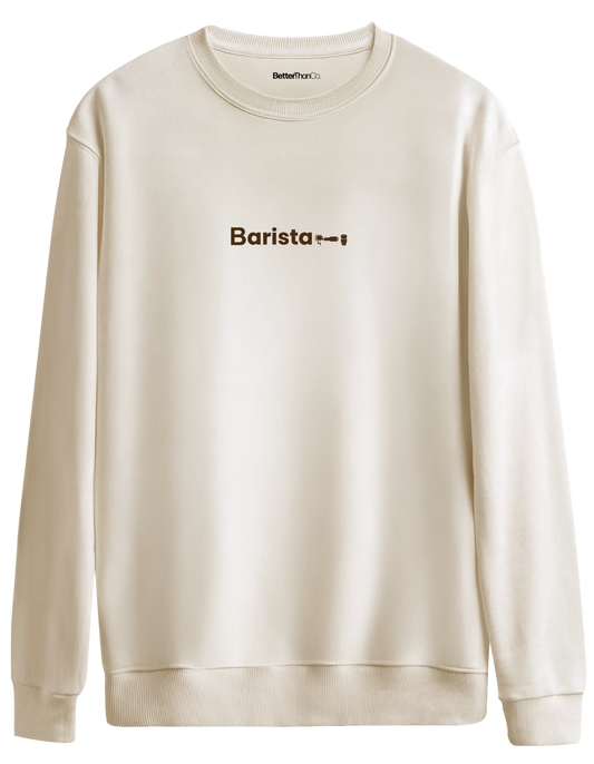 Barista Baskılı Bisiklet Yaka Oversize Sweatshirt