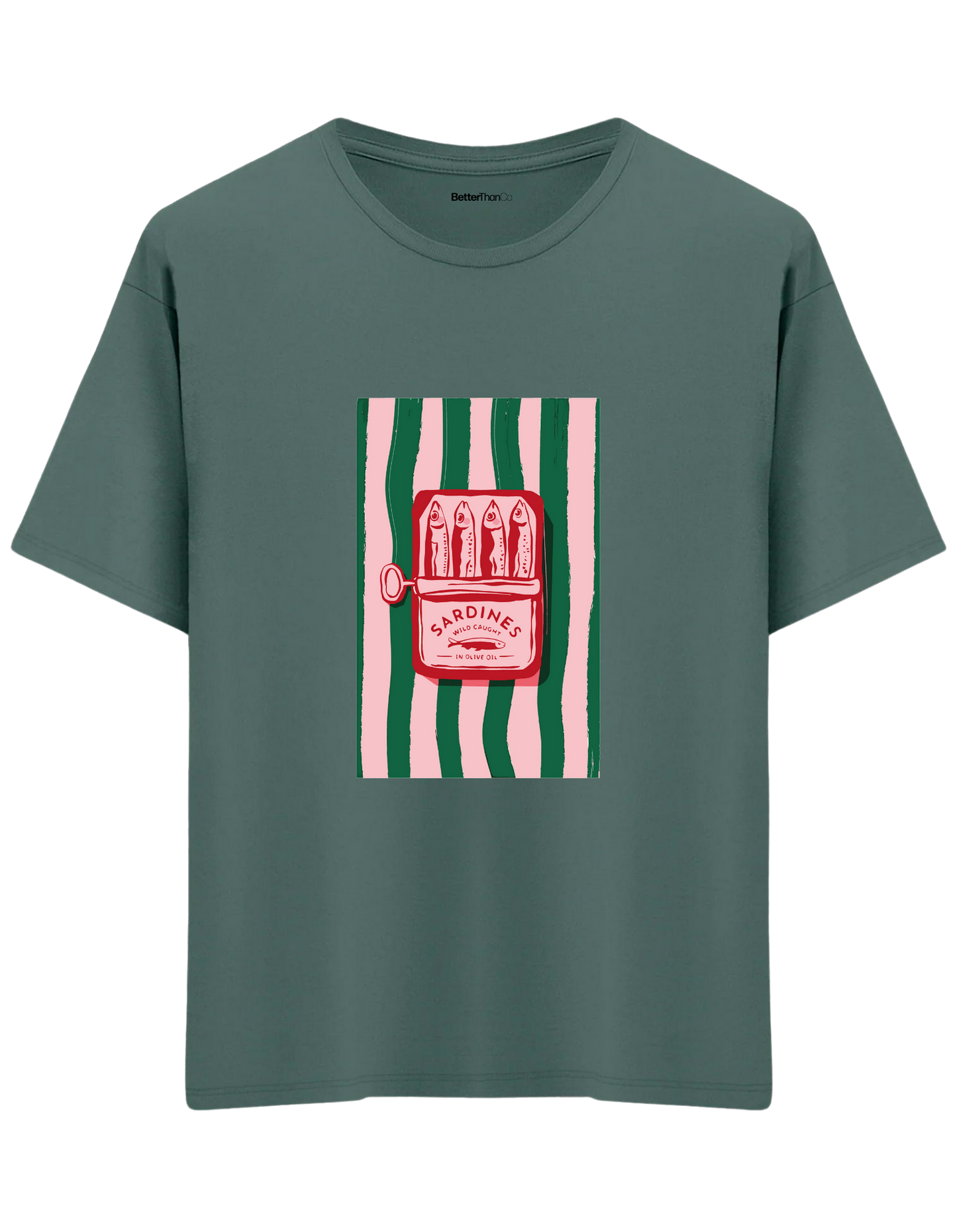 Sardines Baskılı Bisiklet Yaka Oversize T-shirt