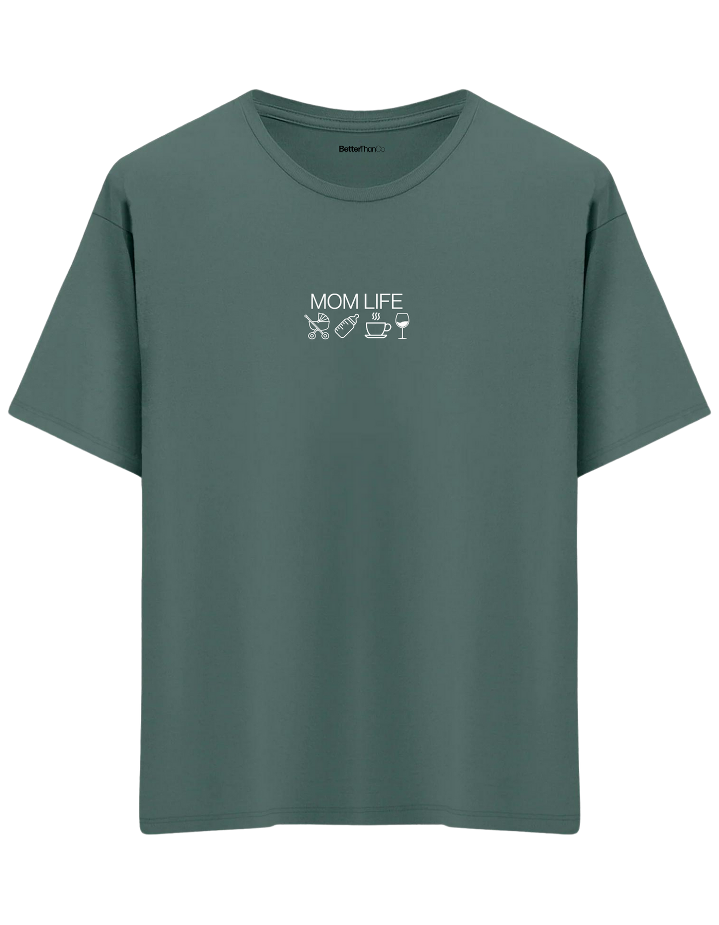 Mom Life Baskılı Bisiklet Yaka Oversize T-shirt