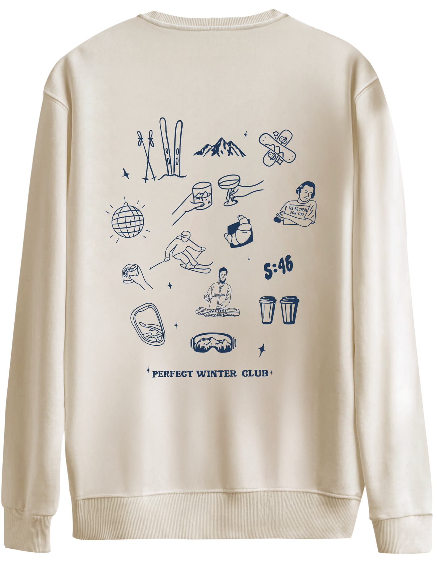 Winter Club Baskılı Bisiklet Yaka Oversize Sweatshirt