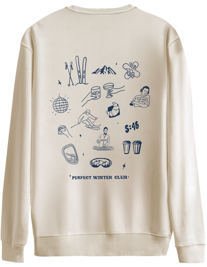 Winter Club Baskılı Bisiklet Yaka Oversize Sweatshirt