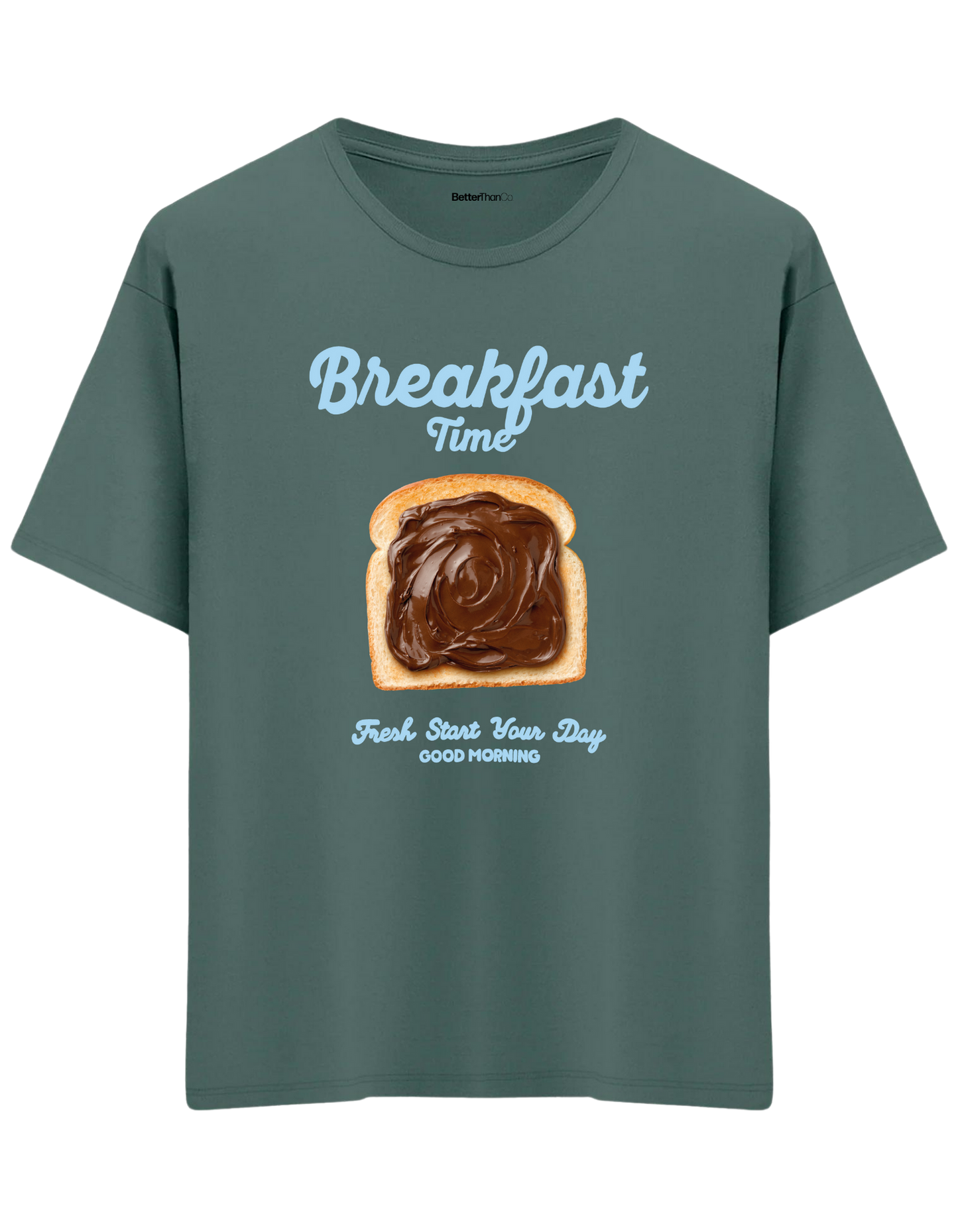 Breakfast Time Baskılı Bisiklet Yaka Oversize T-shirt