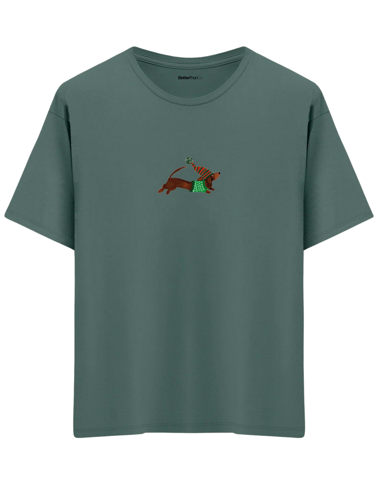 Santa Sausage Dog Baskılı Bisiklet Yaka Oversize T-shirt