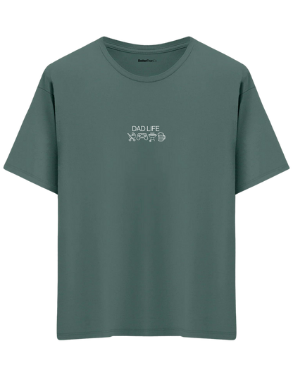 Dad Life Baskılı Bisiklet Yaka Oversize T-shirt