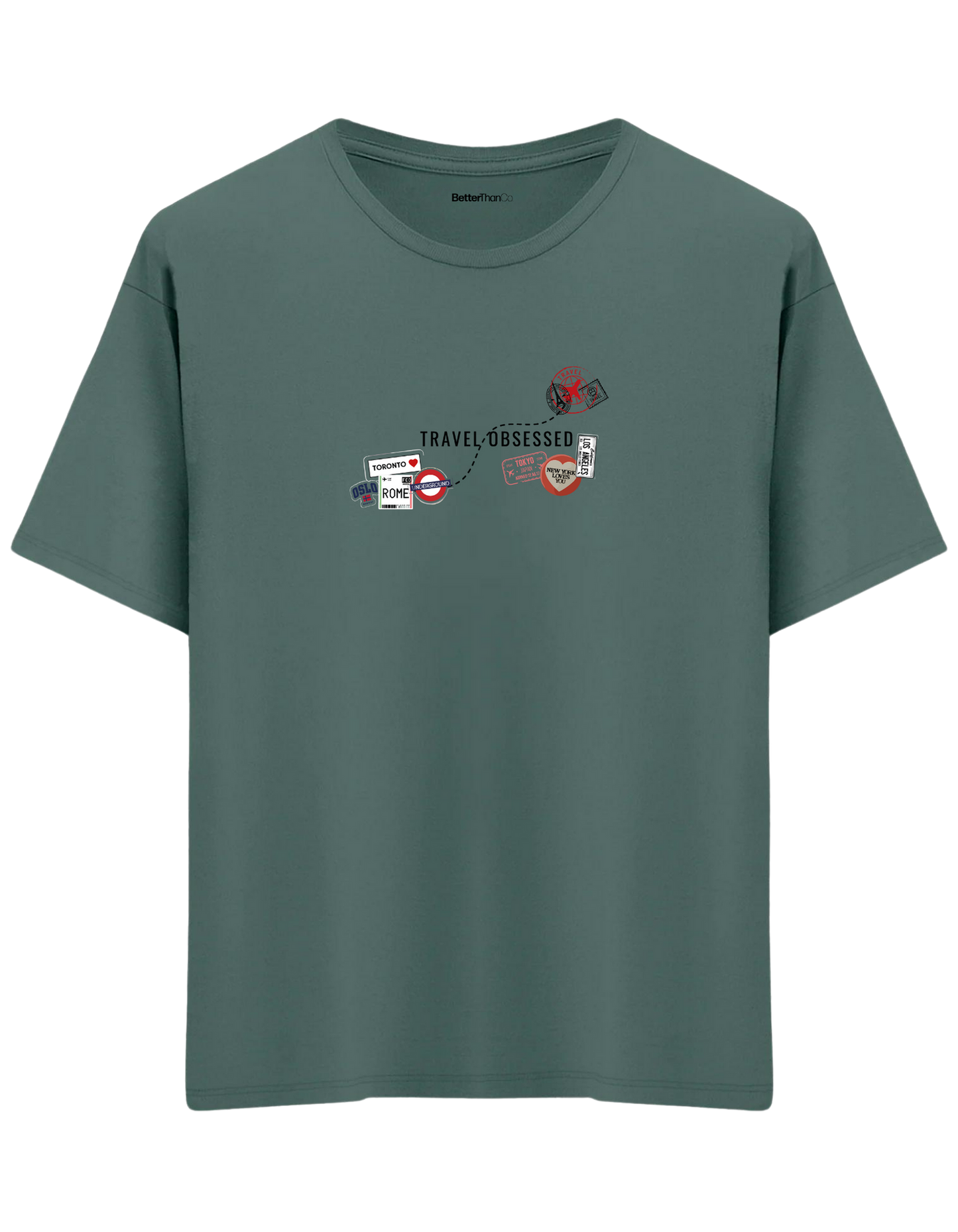 Travel Obsessed Baskılı Bisiklet Yaka Oversize T-shirt