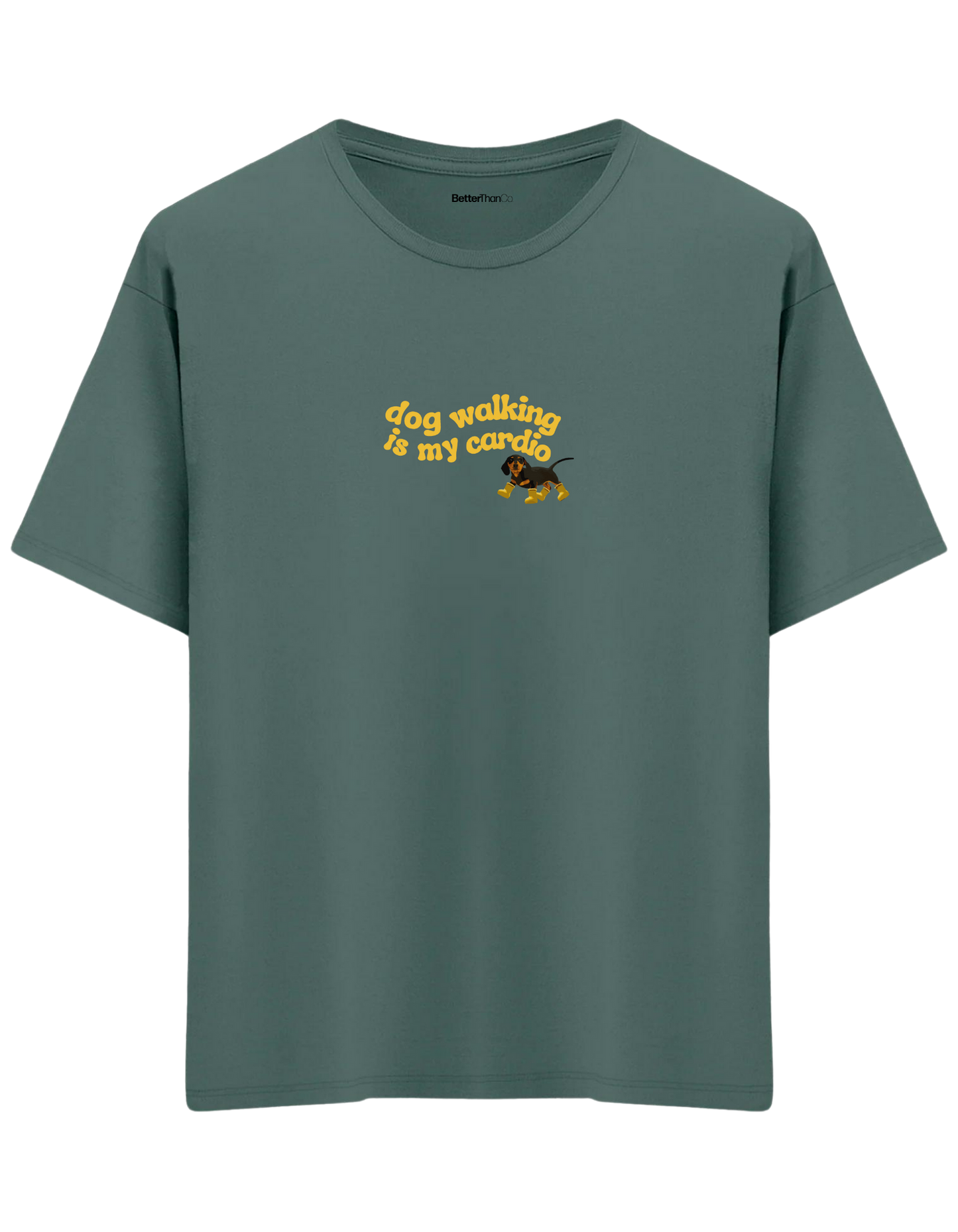 Dog Walking Baskılı Bisiklet Yaka Oversize T-shirt