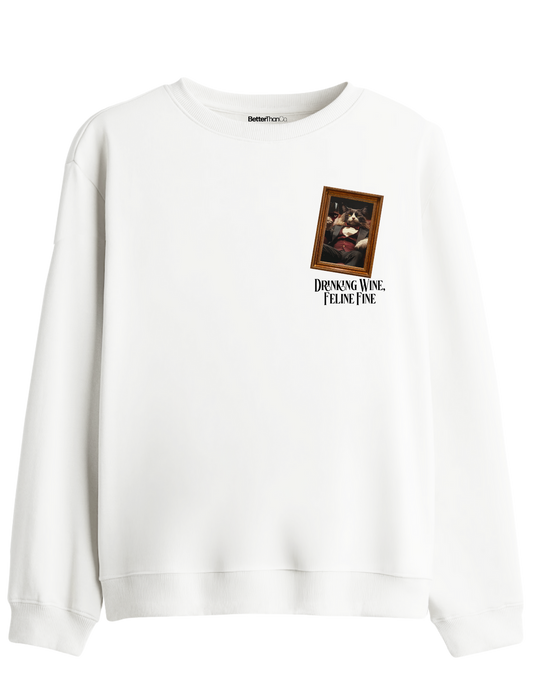 Feline Fine Baskılı Bisiklet Yaka Sweatshirt