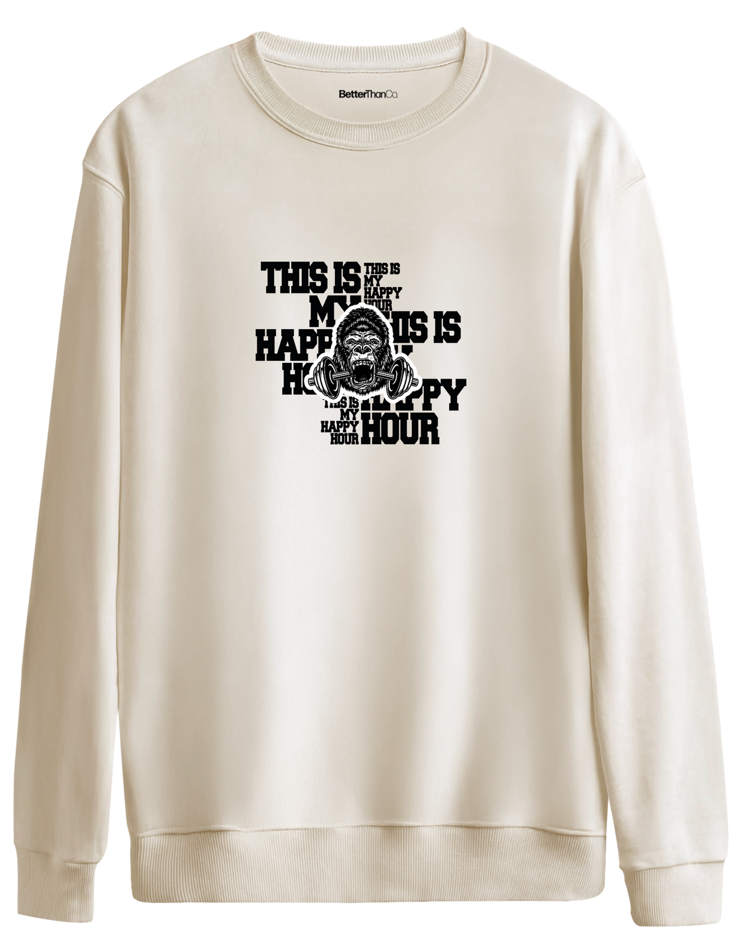 Happy Hour Baskılı Bisiklet Yaka Oversize Sweatshirt