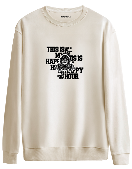 Happy Hour Baskılı Bisiklet Yaka Oversize Sweatshirt