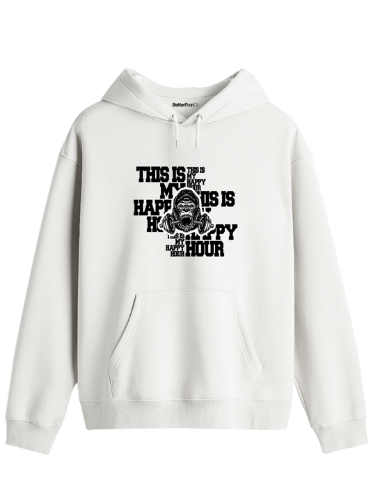 Happy Hour Baskılı Unisex Kapüşonlu Yaka Hoodie
