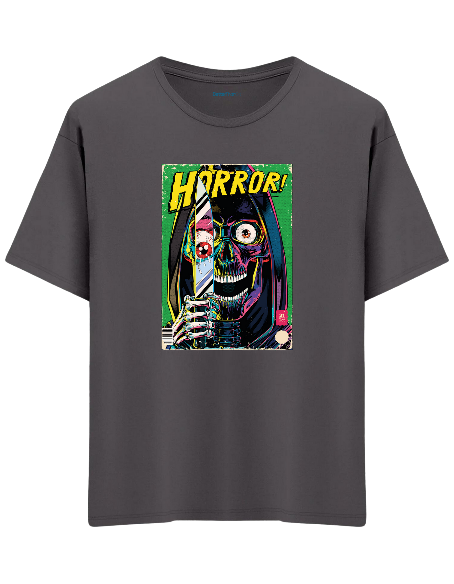 Horror Baskılı Bisiklet Yaka Oversize T-shirt