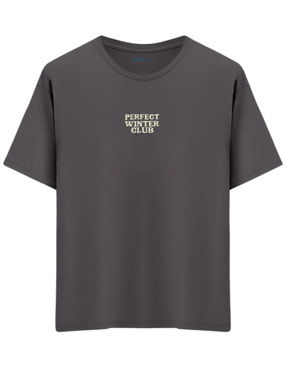 Winter Club Baskılı Bisiklet Yaka Oversize T-shirt