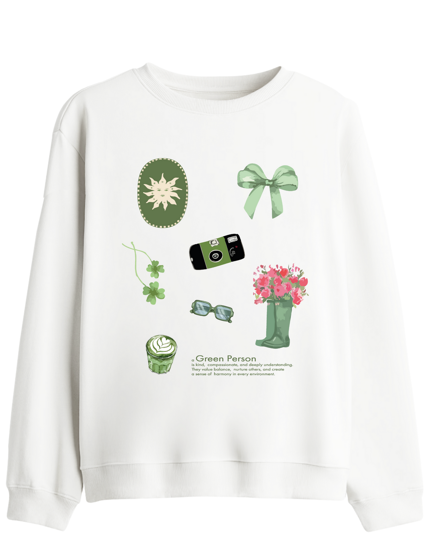 Green Person Baskılı Bisiklet Yaka Sweatshirt