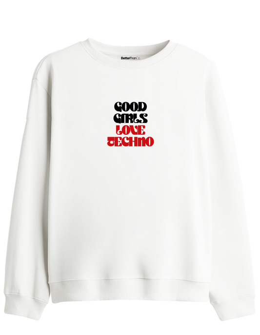 Techno Baskılı Bisiklet Yaka Sweatshirt