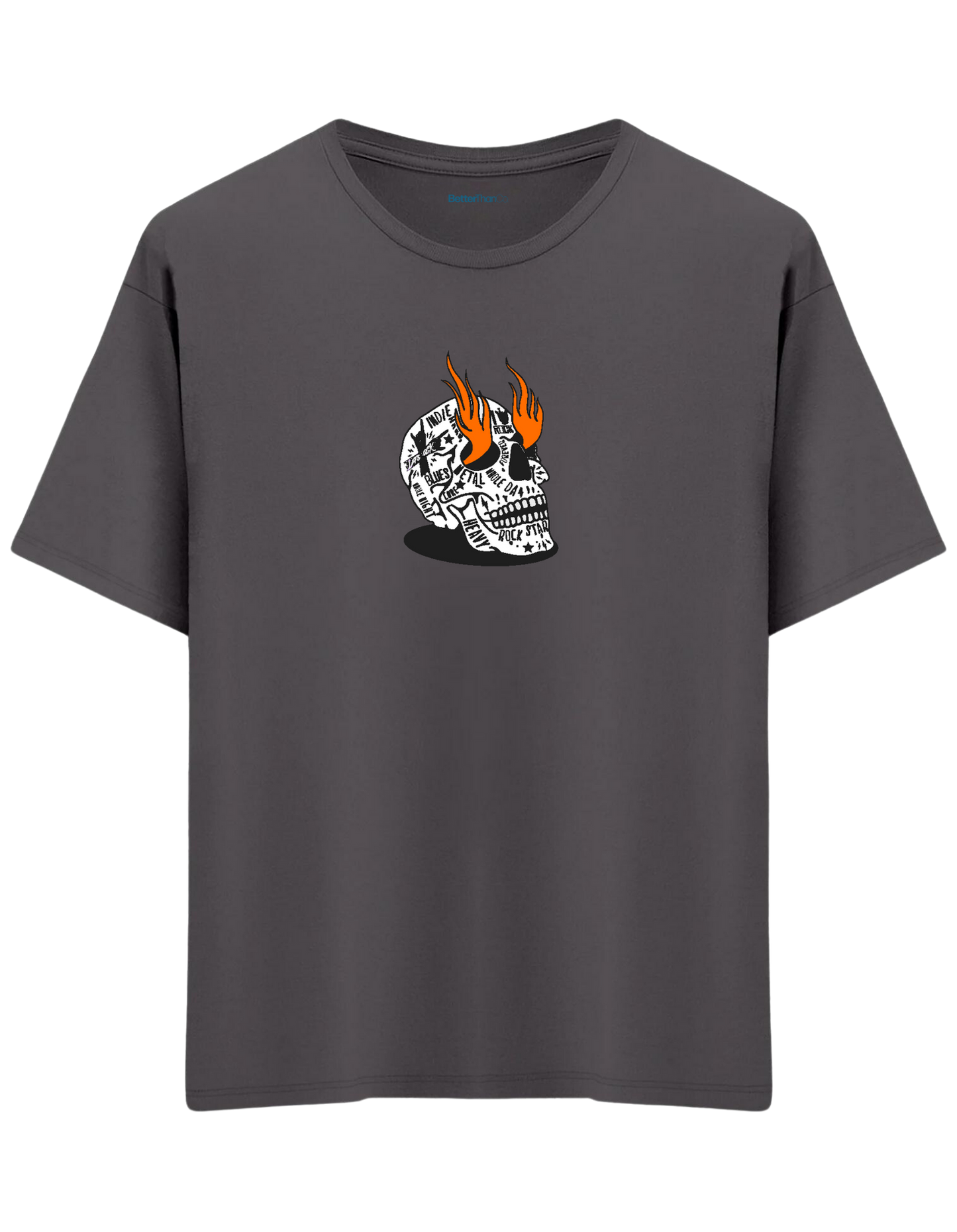 Rock Star Baskılı Bisiklet Yaka Oversize T-shirt
