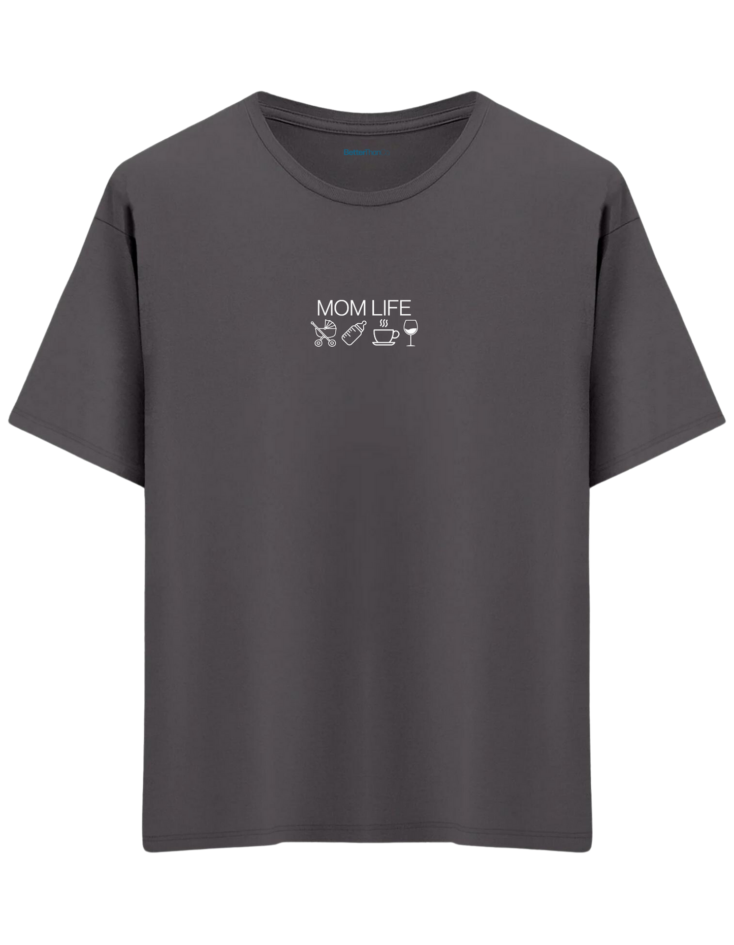 Mom Life Baskılı Bisiklet Yaka Oversize T-shirt