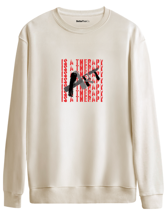 Art Is a Therapy Baskılı Bisiklet Yaka Oversize Sweatshirt