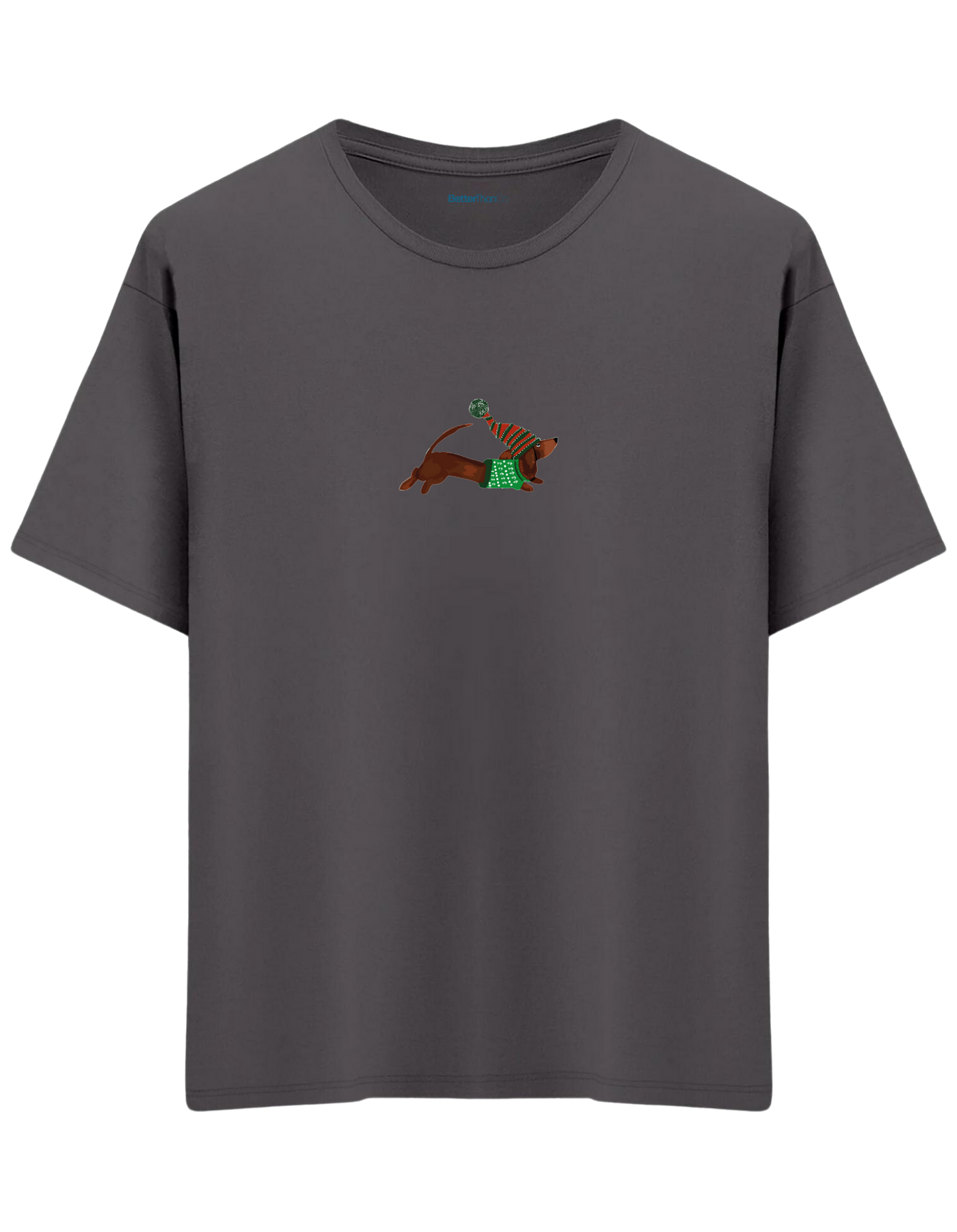 Santa Sausage Dog Baskılı Bisiklet Yaka Oversize T-shirt