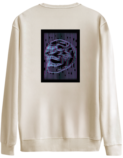 Neon Baskılı Bisiklet Yaka Oversize Sweatshirt