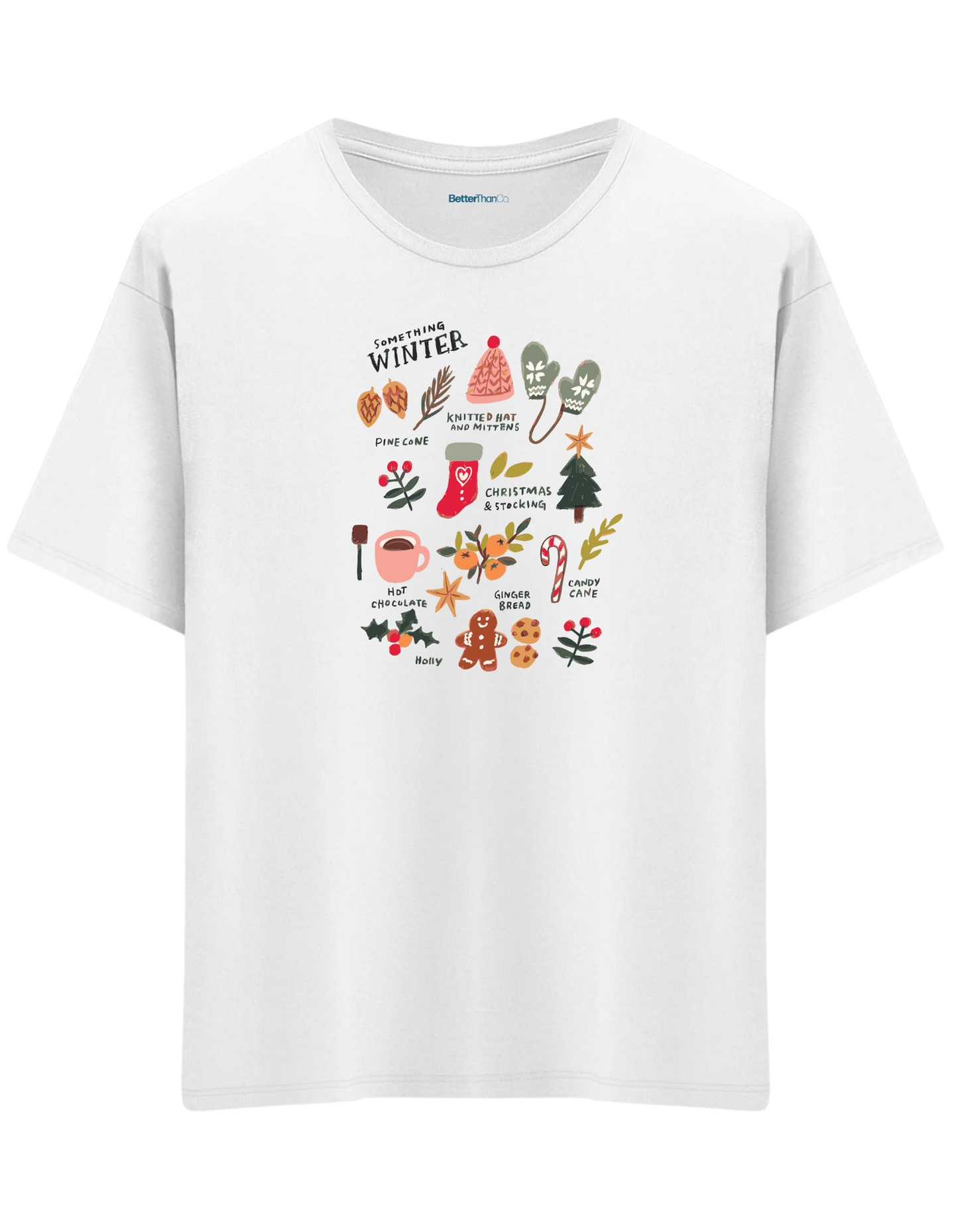 Winter Baskılı Bisiklet Yaka Oversize T-shirt