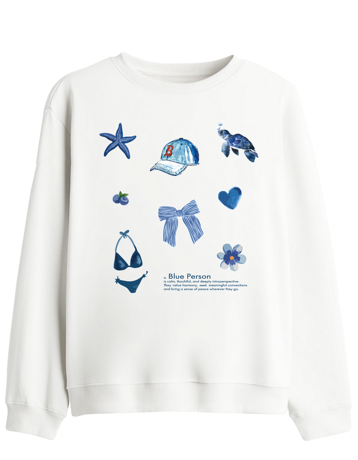 Blue Person Baskılı Bisiklet Yaka Sweatshirt