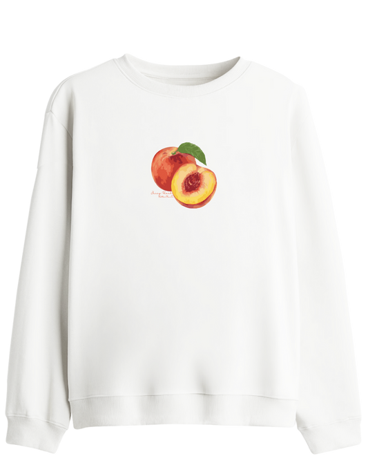 Peach Baskılı Bisiklet Yaka Sweatshirt
