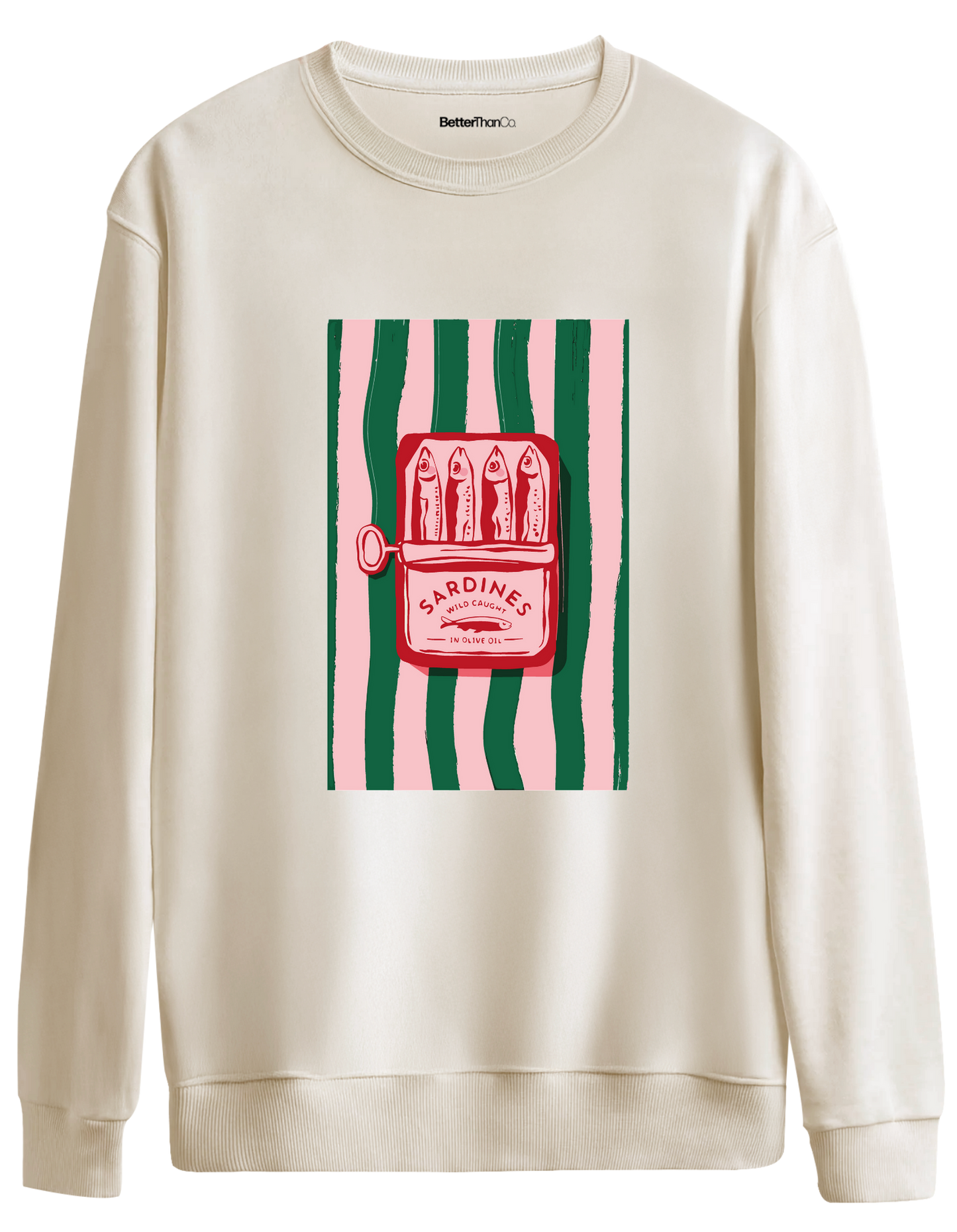 Sardines Baskılı Bisiklet Yaka Oversize Sweatshirt