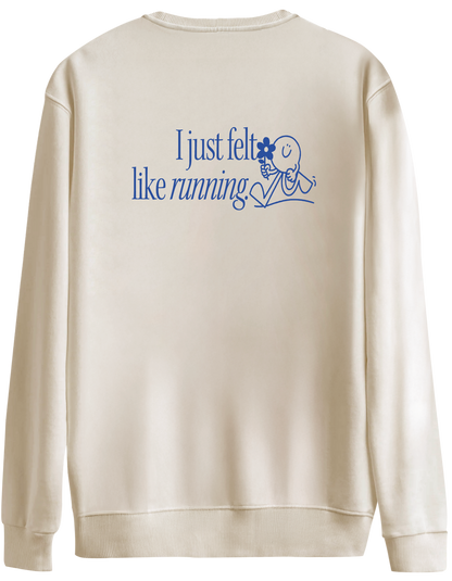 Running Baskılı Bisiklet Yaka Oversize Sweatshirt