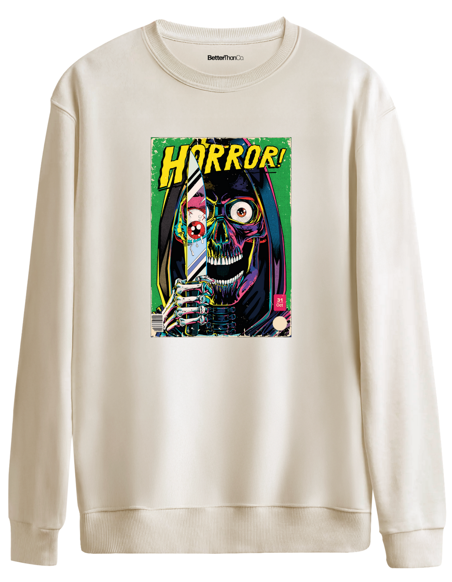 Horror Baskılı Bisiklet Yaka Oversize Sweatshirt