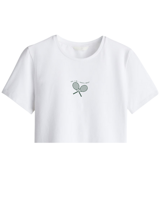 Tennis Date Baskılı Bisiklet Yaka Crop T-shirt