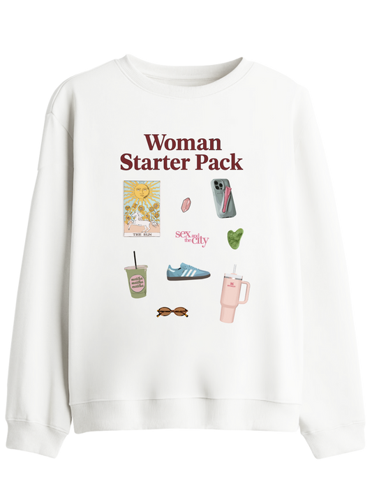 Woman Starter Pack Baskılı Bisiklet Yaka Sweatshirt