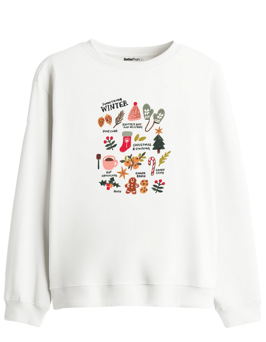 Winter Baskılı Bisiklet Yaka Sweatshirt