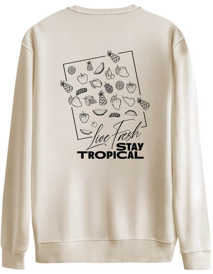 Tropical Baskılı Bisiklet Yaka Oversize Sweatshirt