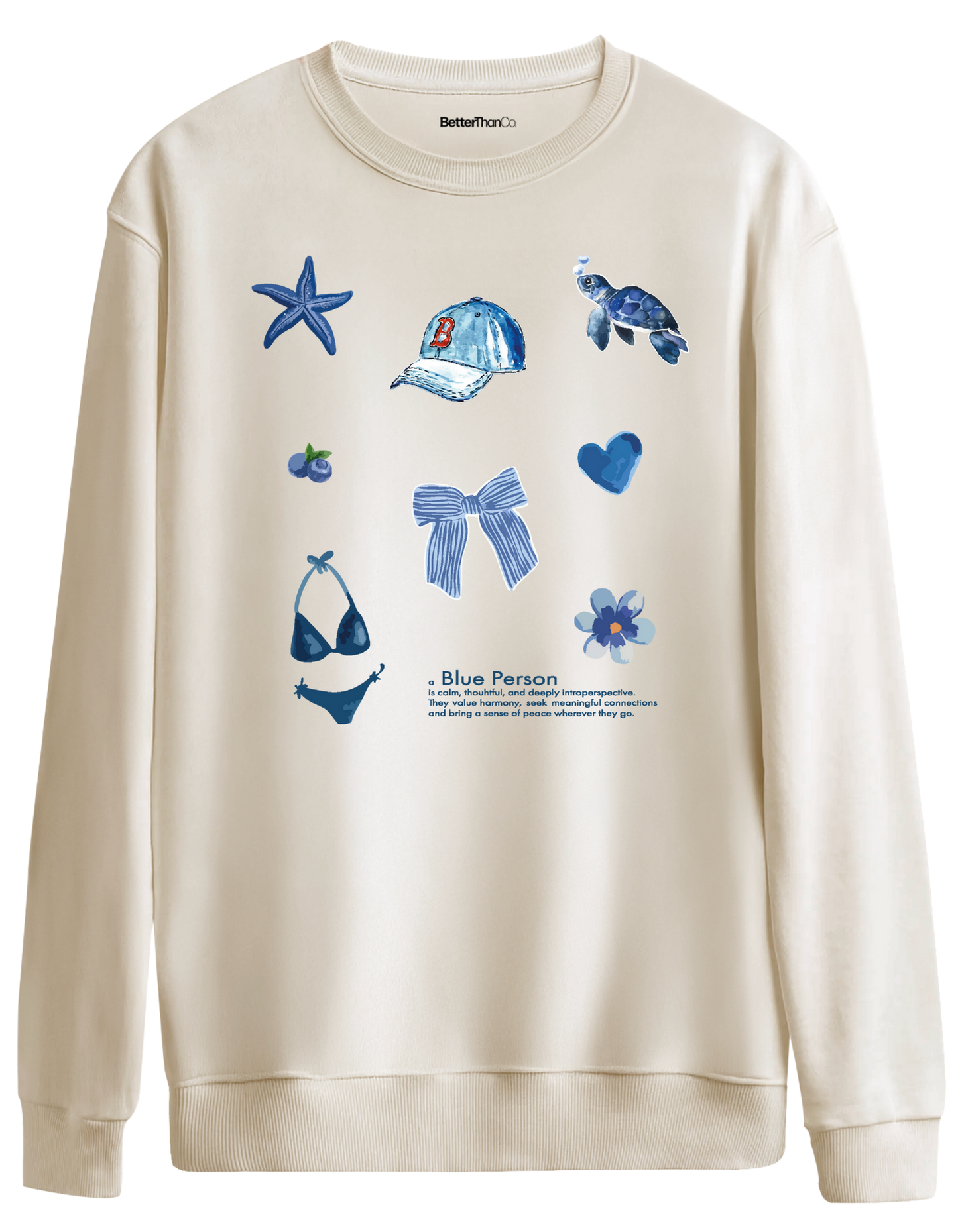 Blue Person Baskılı Bisiklet Yaka Oversize Sweatshirt
