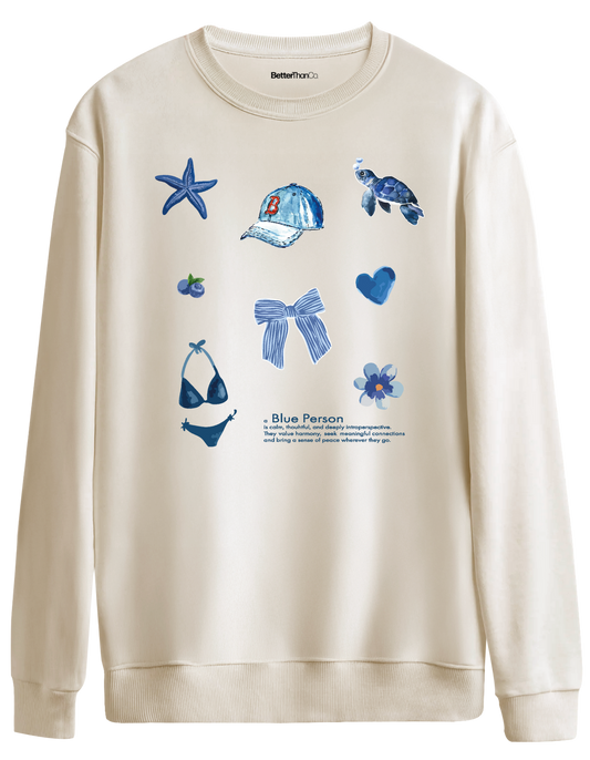 Blue Person Baskılı Bisiklet Yaka Oversize Sweatshirt