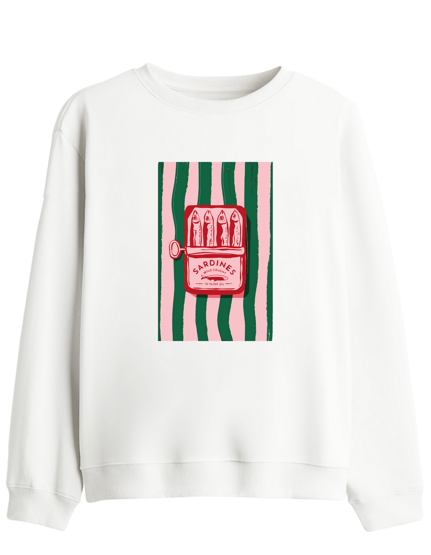 Sardines Baskılı Bisiklet Yaka Sweatshirt
