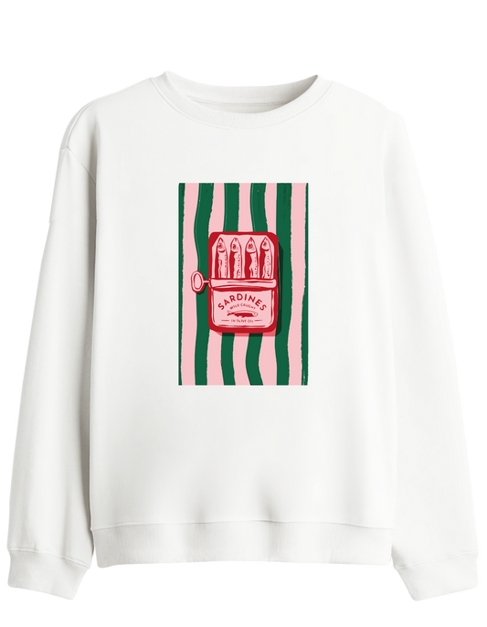 Sardines Baskılı Bisiklet Yaka Sweatshirt
