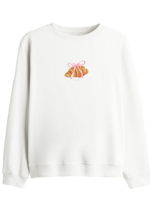 Kruvasan Baskılı Bisiklet Yaka Sweatshirt