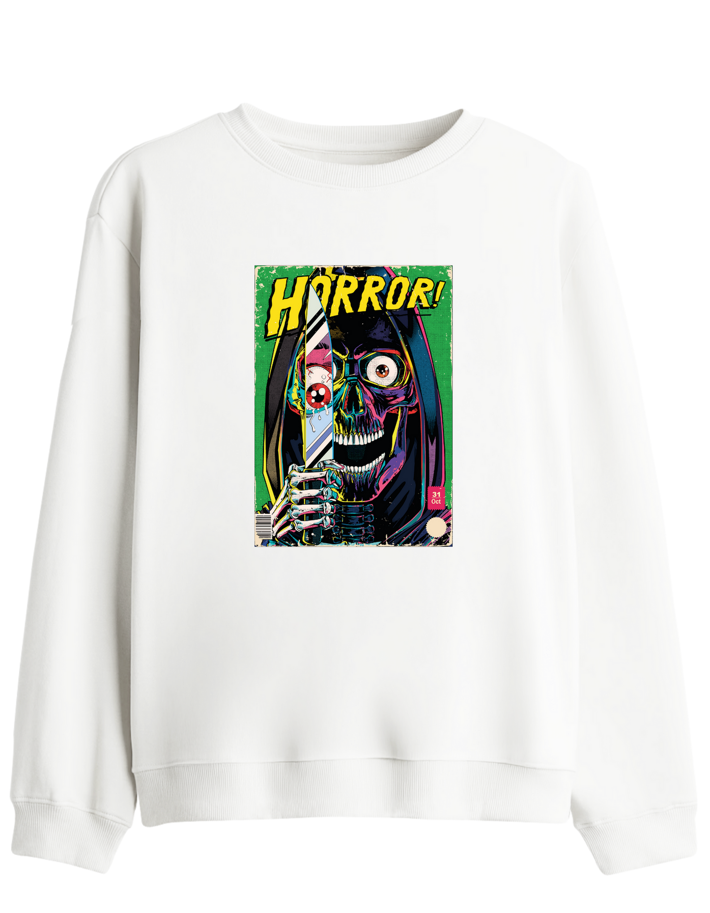 Horror Baskılı Bisiklet Yaka Sweatshirt