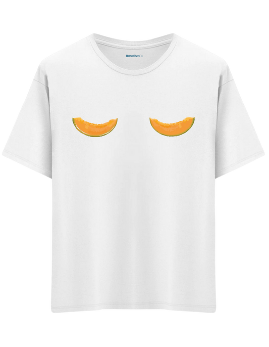 Melon Baskılı Bisiklet Yaka Oversize T-shirt