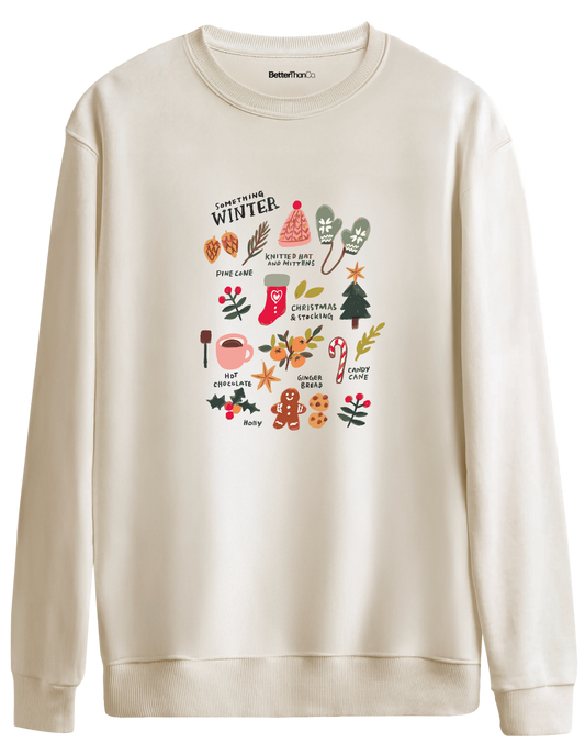 Winter Baskılı Bisiklet Yaka Oversize Sweatshirt