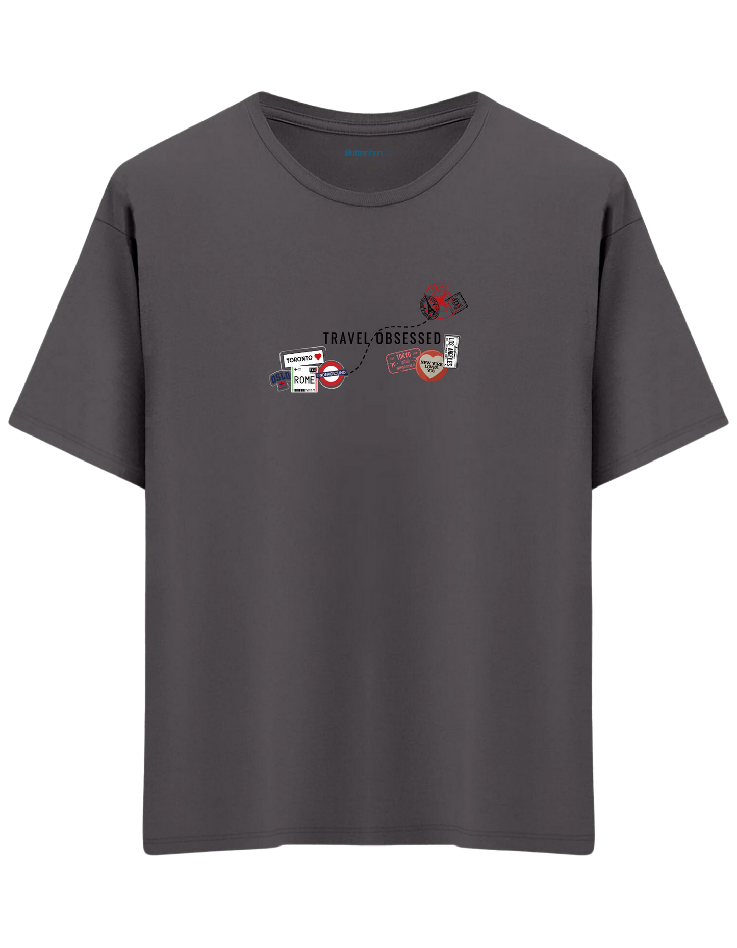 Travel Obsessed Baskılı Bisiklet Yaka Oversize T-shirt