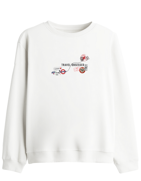 Travel Obsessed Baskılı Bisiklet Yaka Sweatshirt