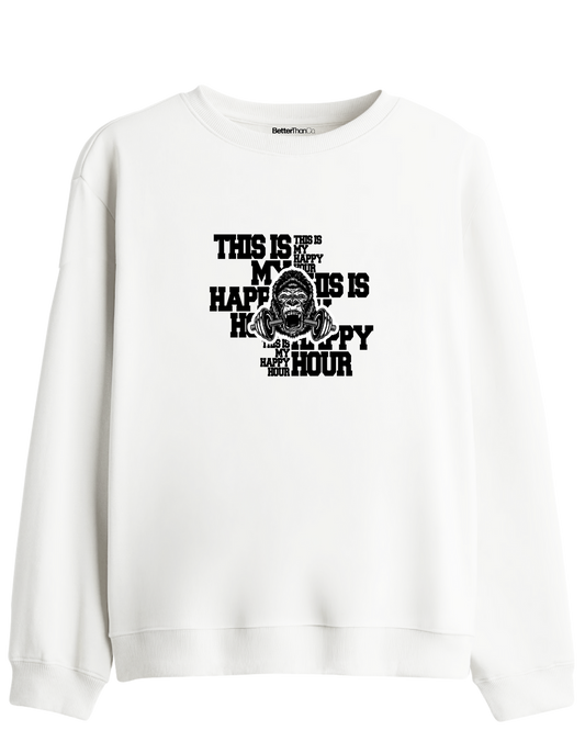 Happy Hour Baskılı Bisiklet Yaka Sweatshirt