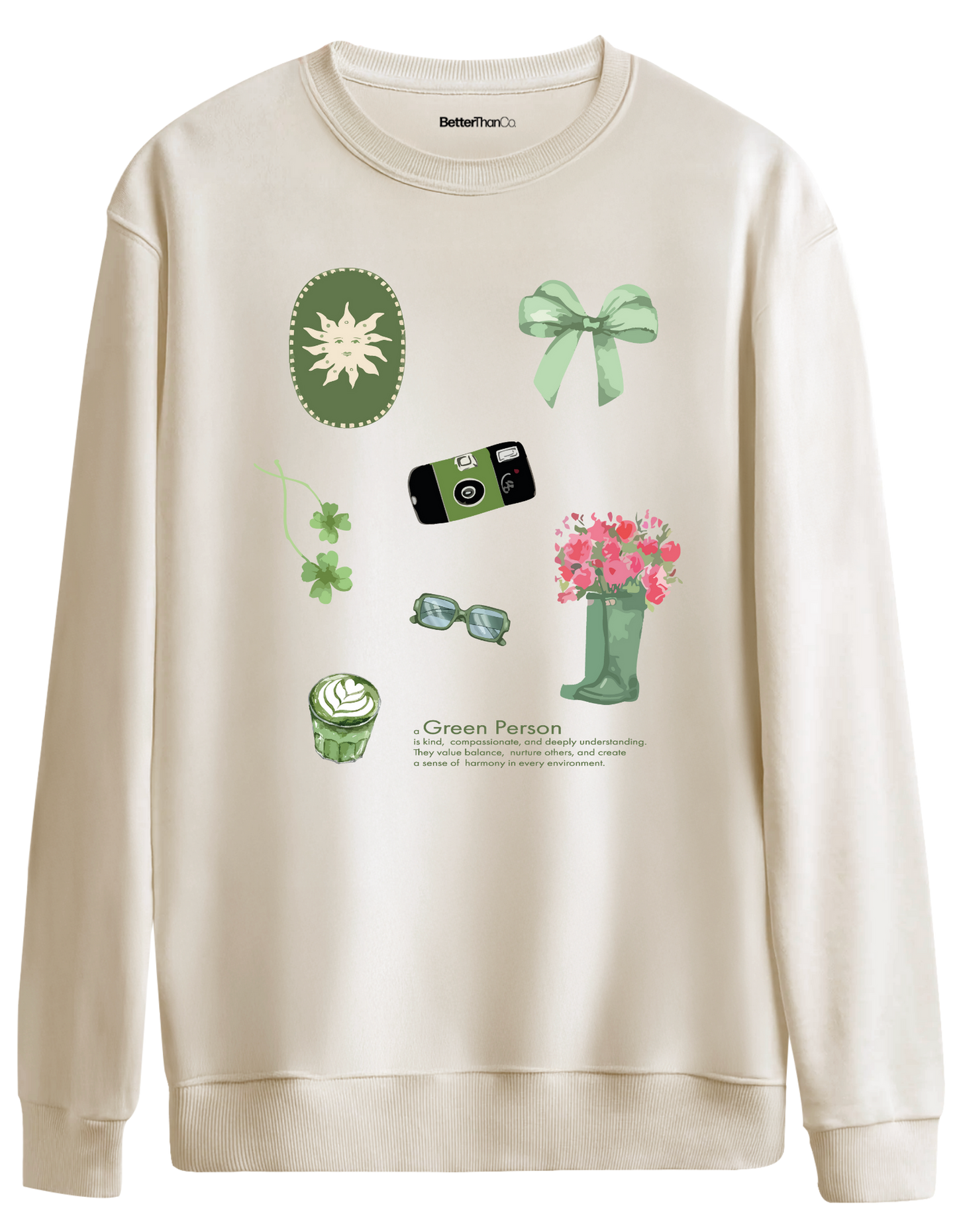 Green Person Baskılı Bisiklet Yaka Oversize Sweatshirt