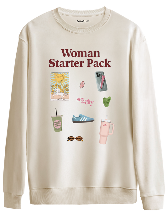 Woman Starter Pack Baskılı Bisiklet Yaka Oversize Sweatshirt