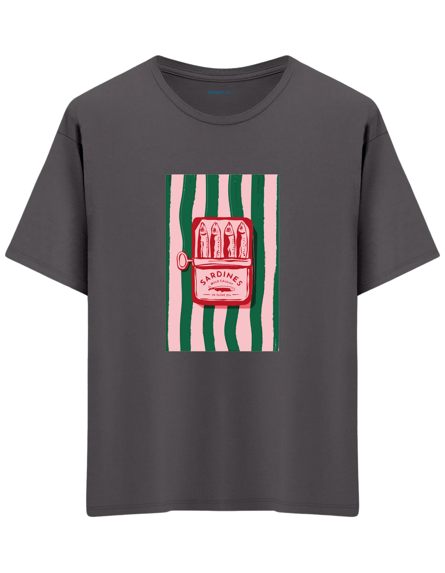 Sardines Baskılı Bisiklet Yaka Oversize T-shirt