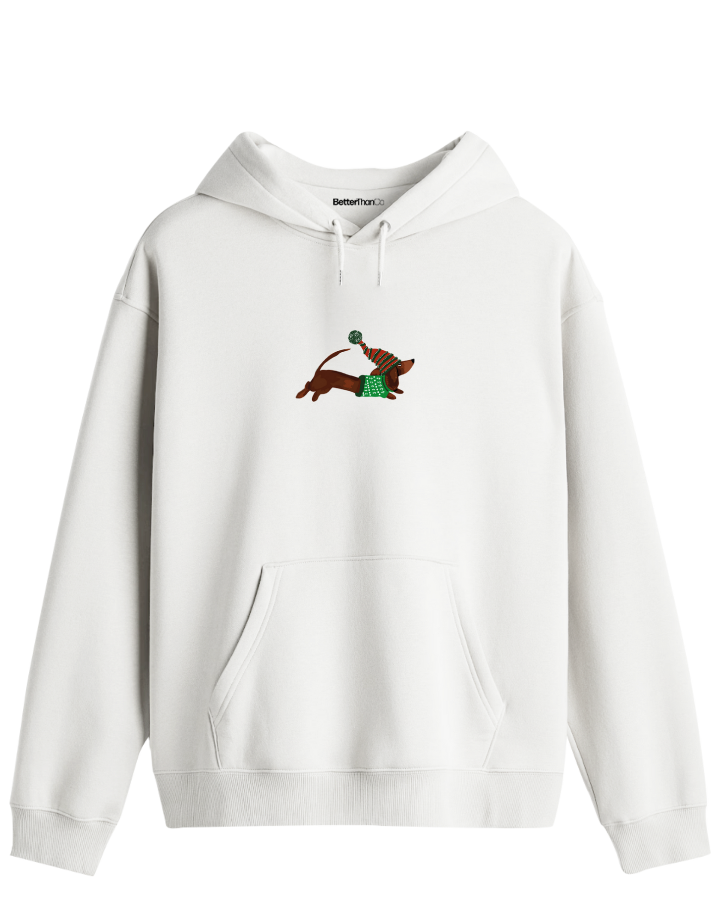 Santa Sausage Dog Baskılı Unisex Kapüşonlu Yaka Hoodie