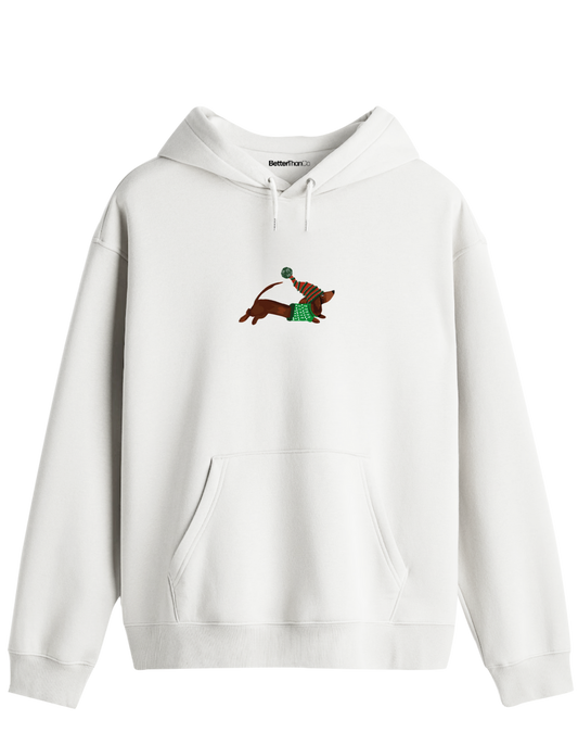 Santa Sausage Dog Baskılı Unisex Kapüşonlu Yaka Hoodie